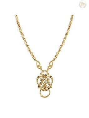 1928 Gold Tone Heart Badge Eyeglass Holder Pendant Necklace 28